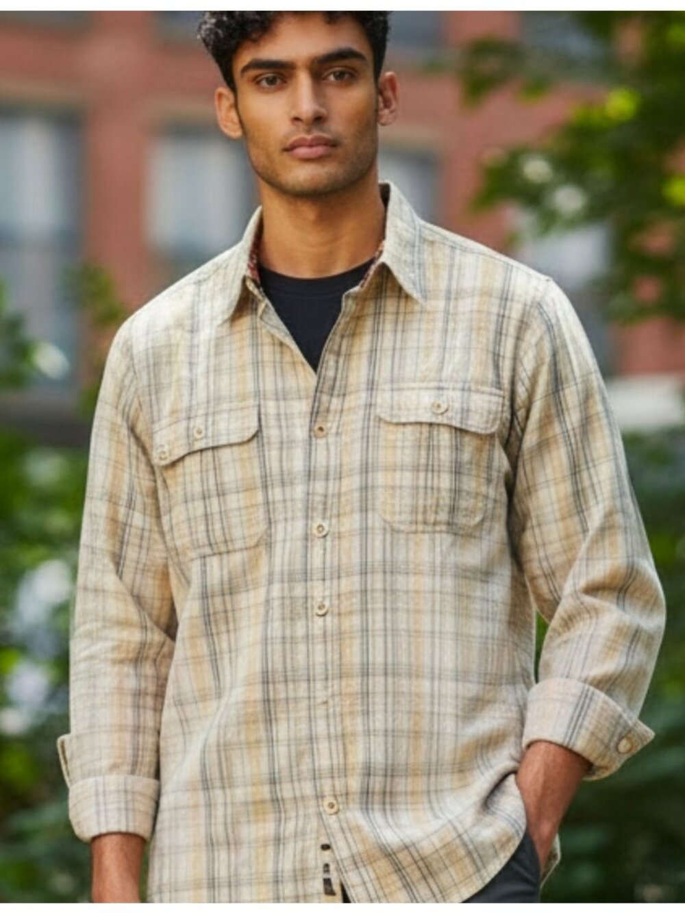 Buffalo David Bitton Mens Plaid Button-Up Shirt With Floral Contrast Lining M Be